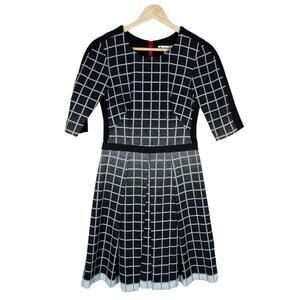 Yoana Baraschi Womens Grid Dress 2 Black White Half Sleeve Retro Preppy Chic NYC
